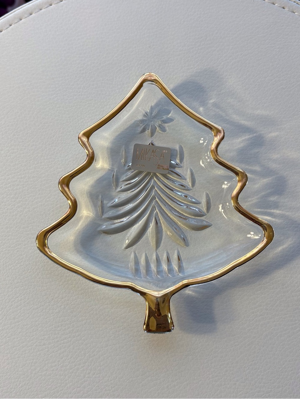Mikasa Clear Crystal Tree Dish with Gold Rim